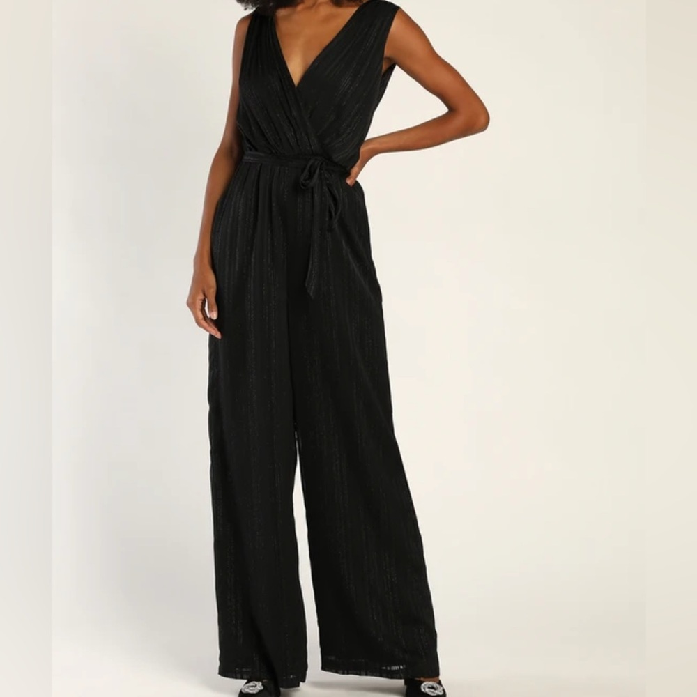 Wide leg tie waist shimmer jumpsuit